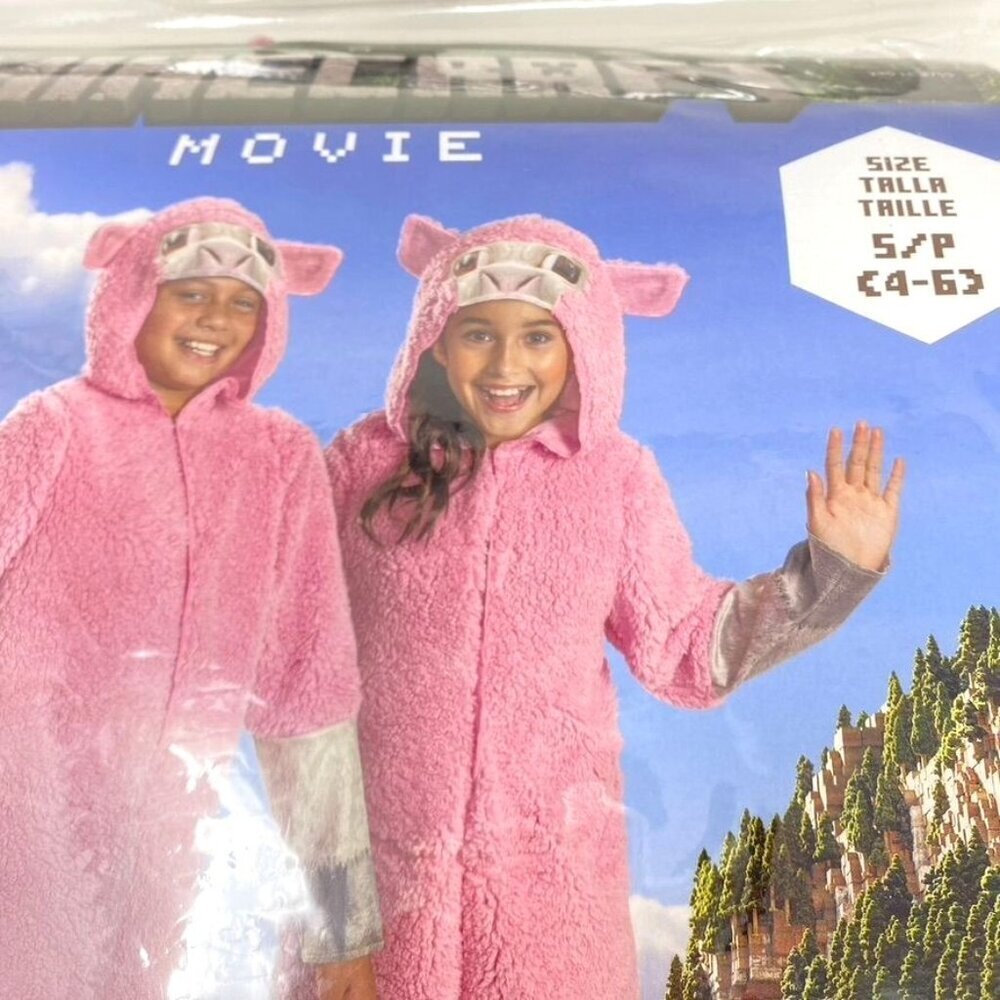Kids' Minecraft Movie Sheep Unisex Classic Costume Jumpsuit Pink Small Or Large - Picture 2 of 10